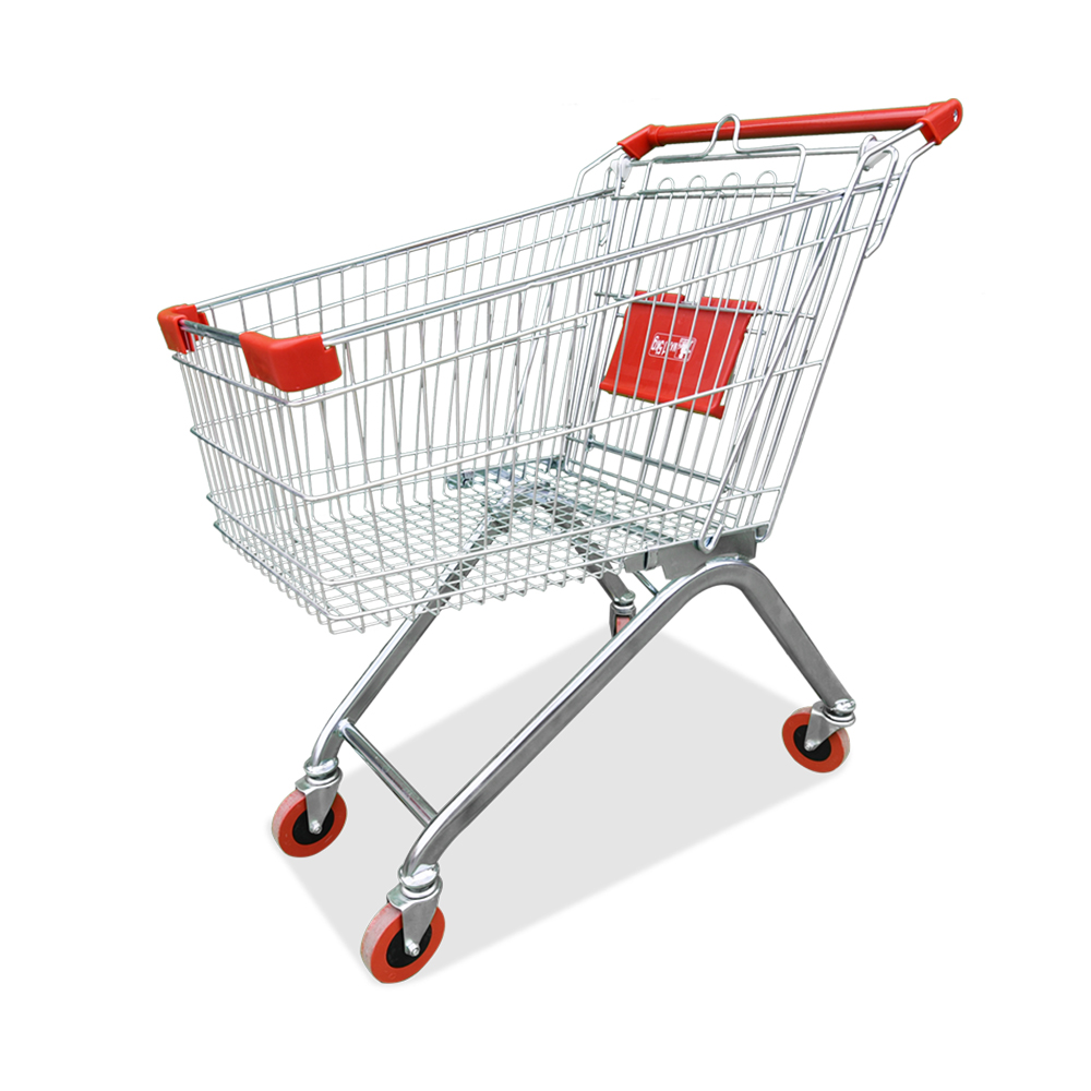 Supermarket Hand Push Shopping Cart 4 Wheels